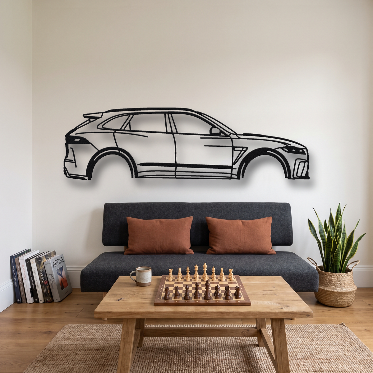 2019-24 Jaguar F-Pace SVR X761 metal wall art silhouette, front view on wall