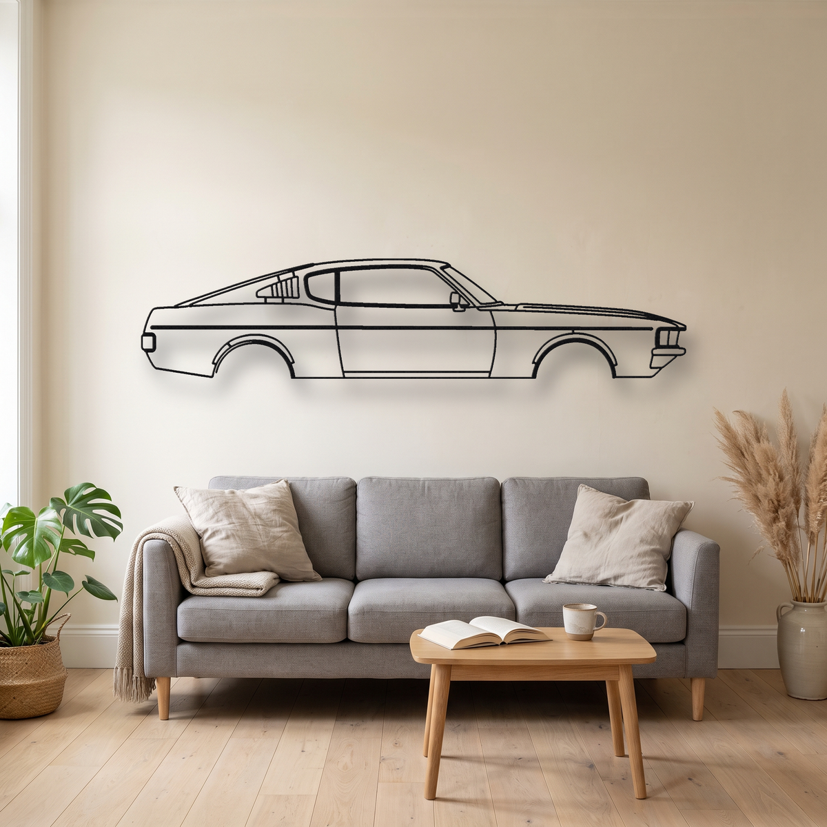 Toyota Celica Liftback Gen 1 metal wall art silhouette, front view on wall