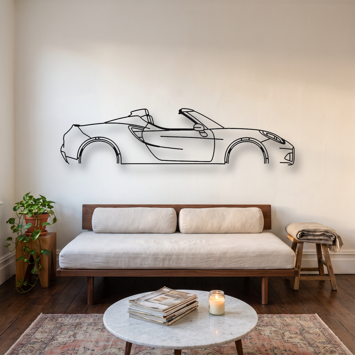 Alfa Romeo 4C Spider metal wall art silhouette, front view on wall