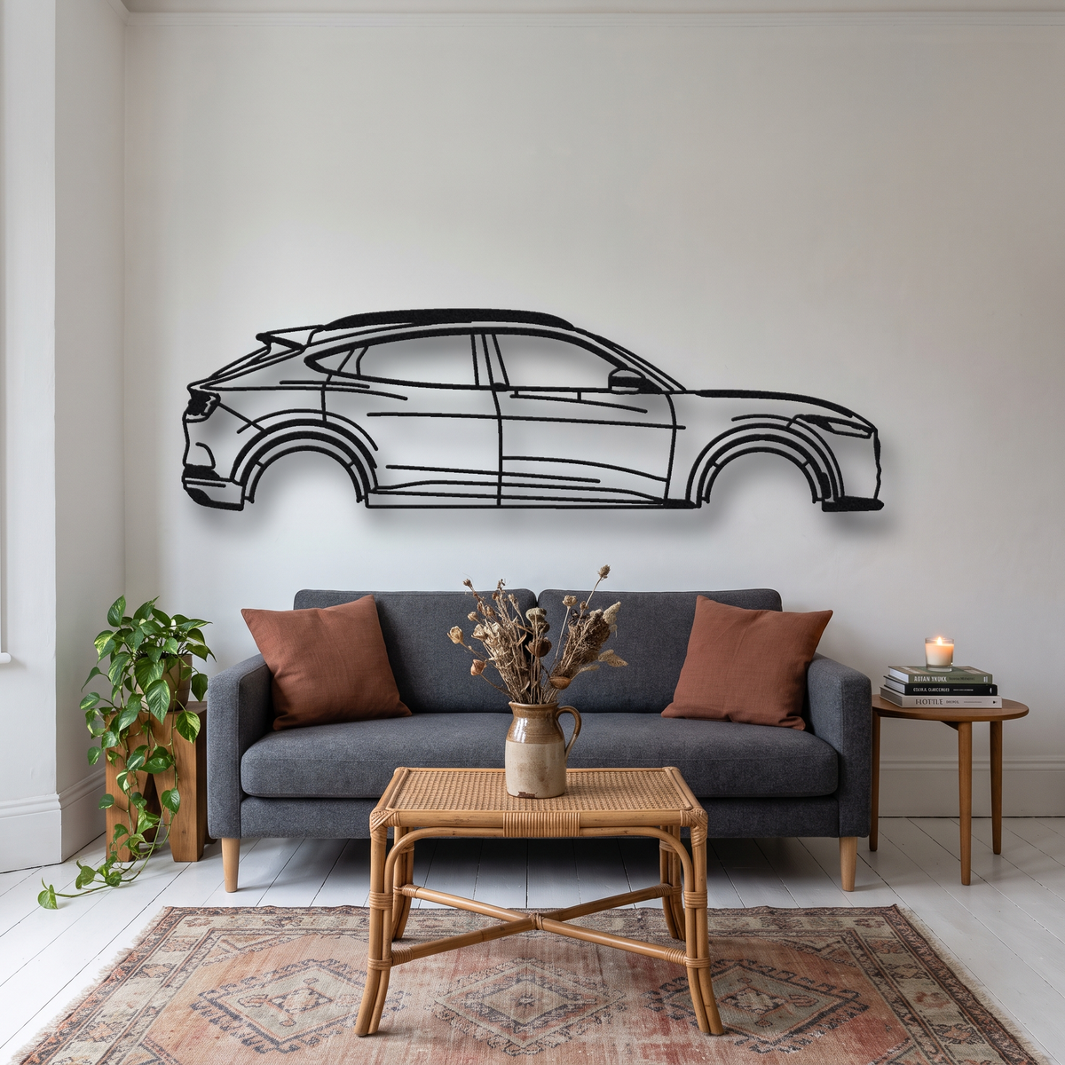 2021- Ford Mustang Mach-E GT / Rally metal wall art silhouette, front view on wall
