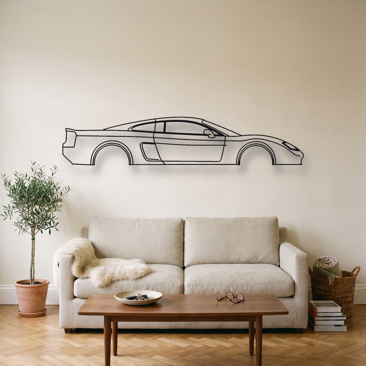 Mosler MT900 metal wall art silhouette, front view on wall
