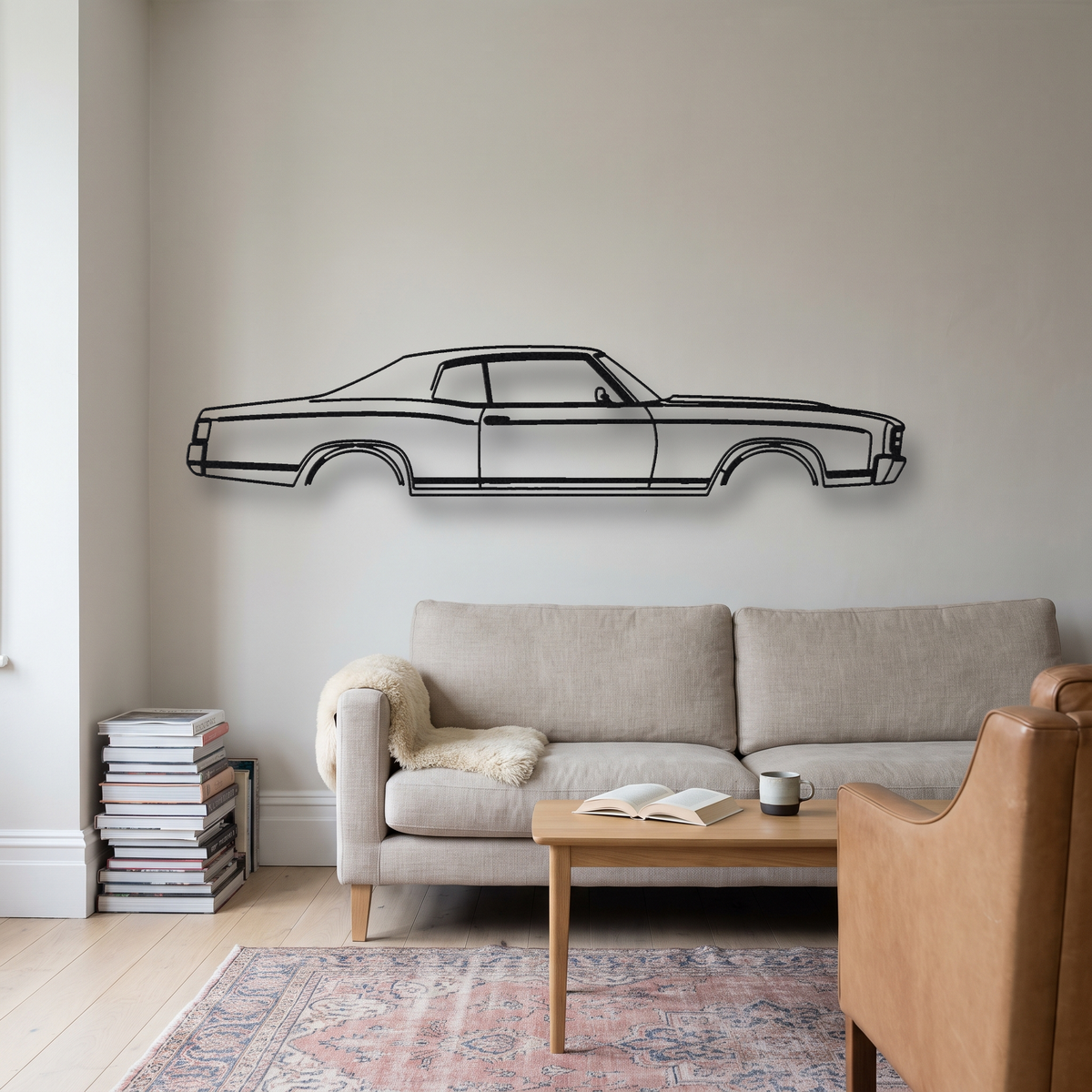 1970-1971 Chevrolet Monte Carlo SS metal wall art silhouette, front view on wall