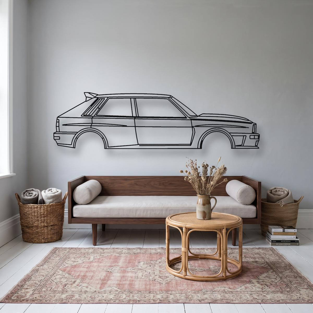 Automobili Amos Lancia Delta Futurista metal wall art silhouette, front view on wall