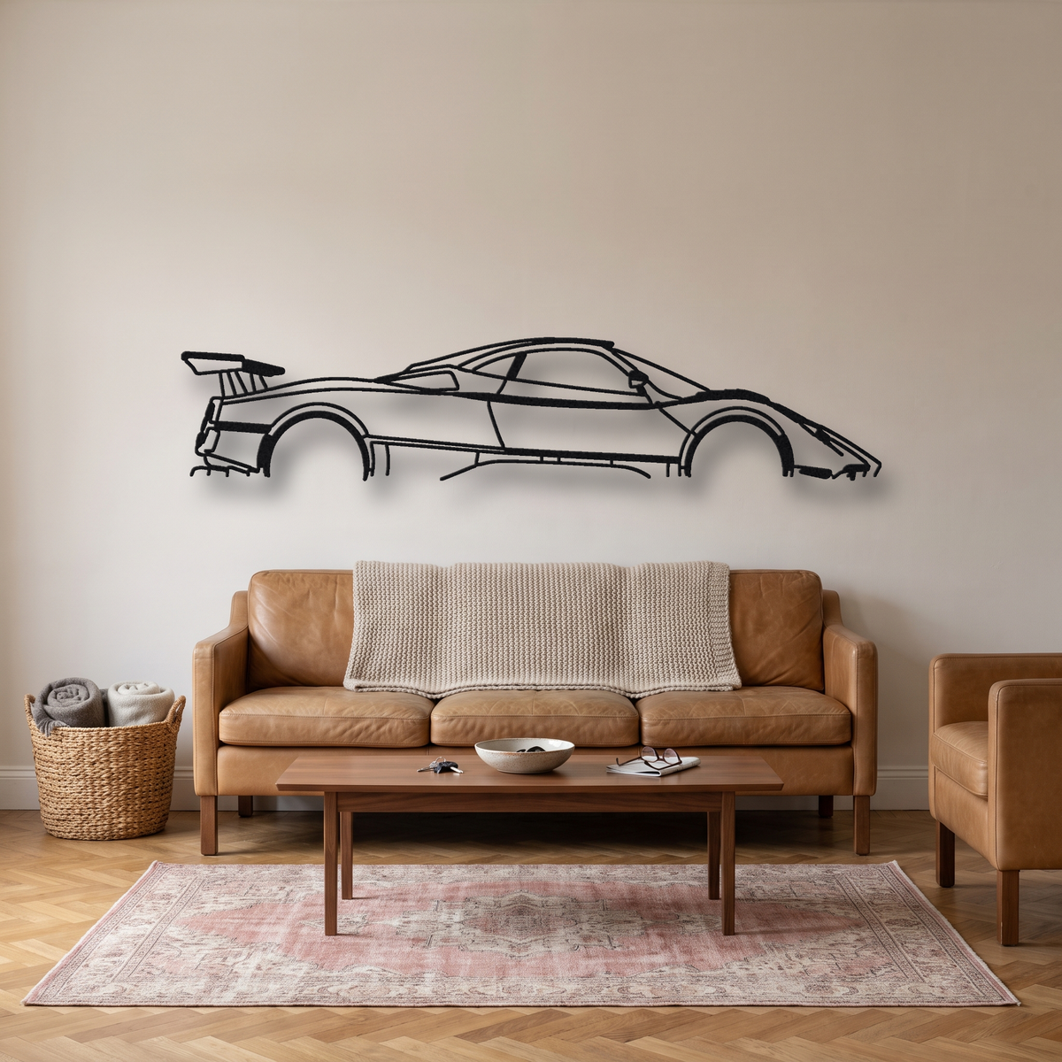 2010 Pagani Zonda Tricolore metal wall art silhouette, front view on wall