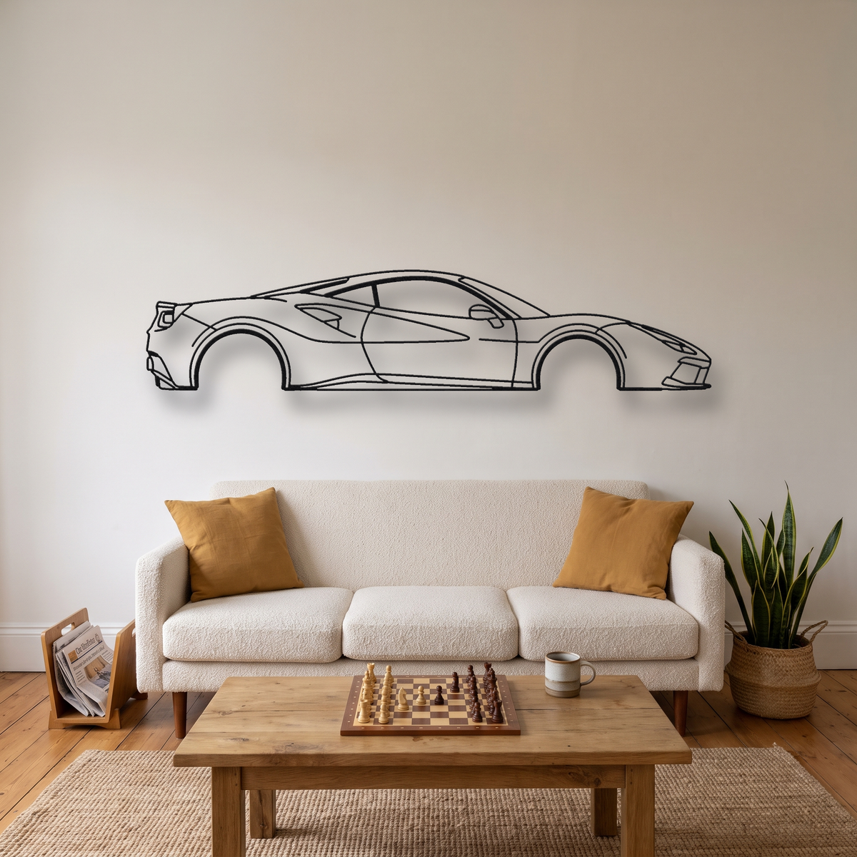 Ferrari 488 GTB metal wall art silhouette, front view on wall