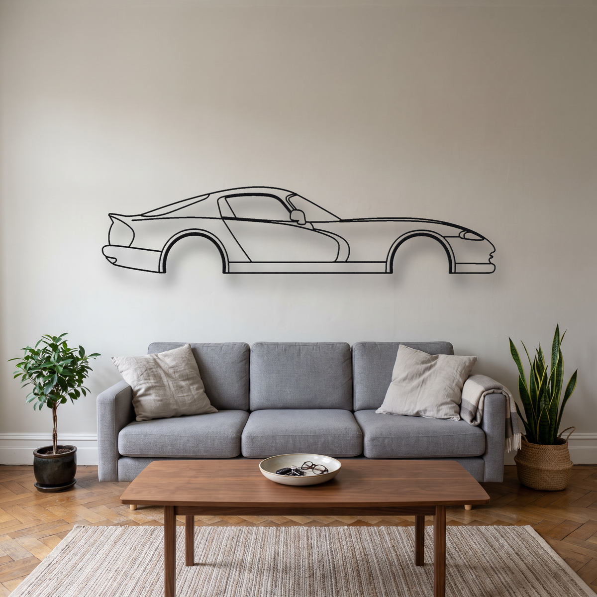 Dodge Viper GTS Gen 2 metal wall art silhouette, front view on wall