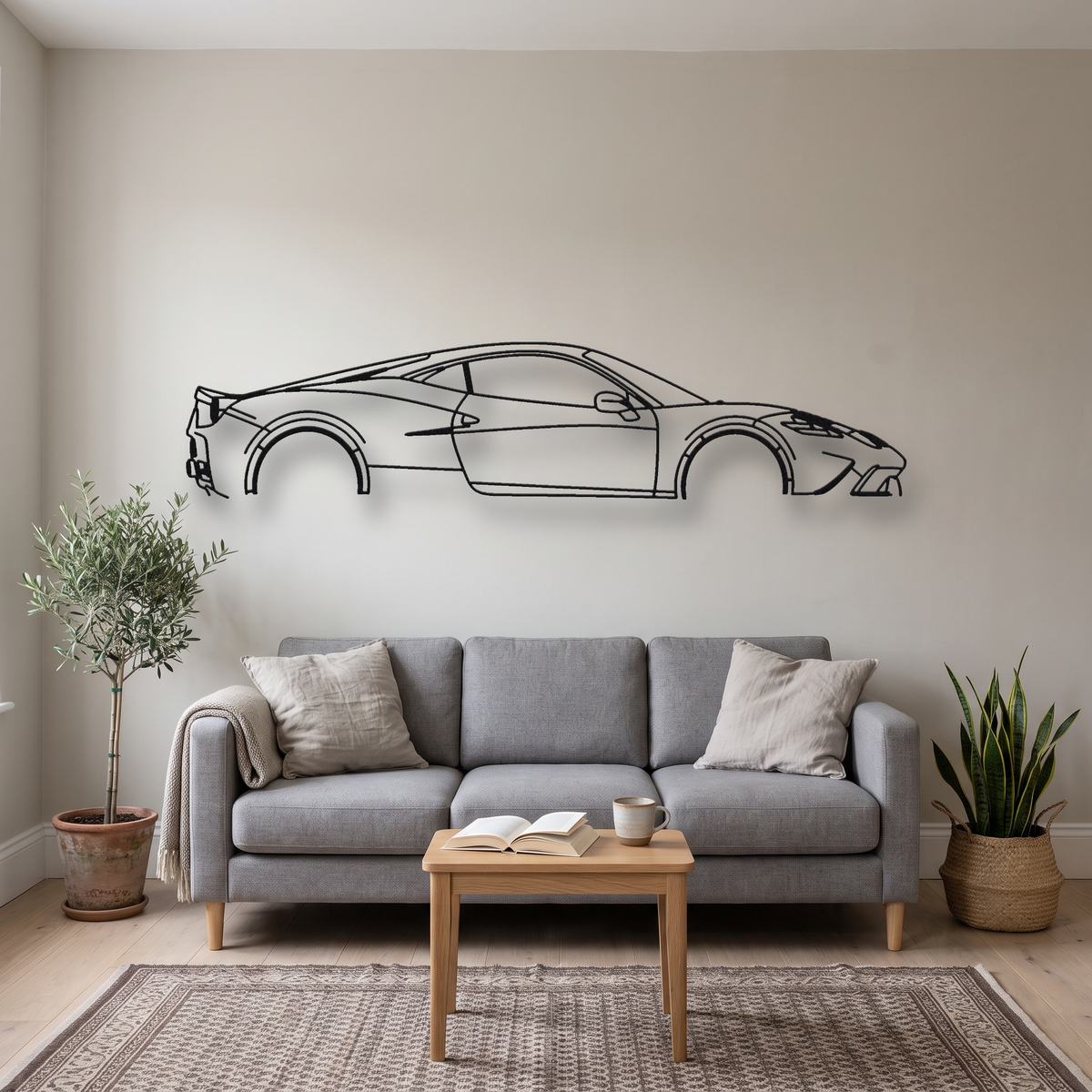 Ferrari 458 Speciale metal wall art silhouette, front view on wall