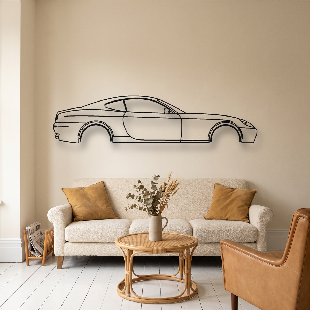 Ferrari 612 Scaglietti metal wall art silhouette, front view on wall