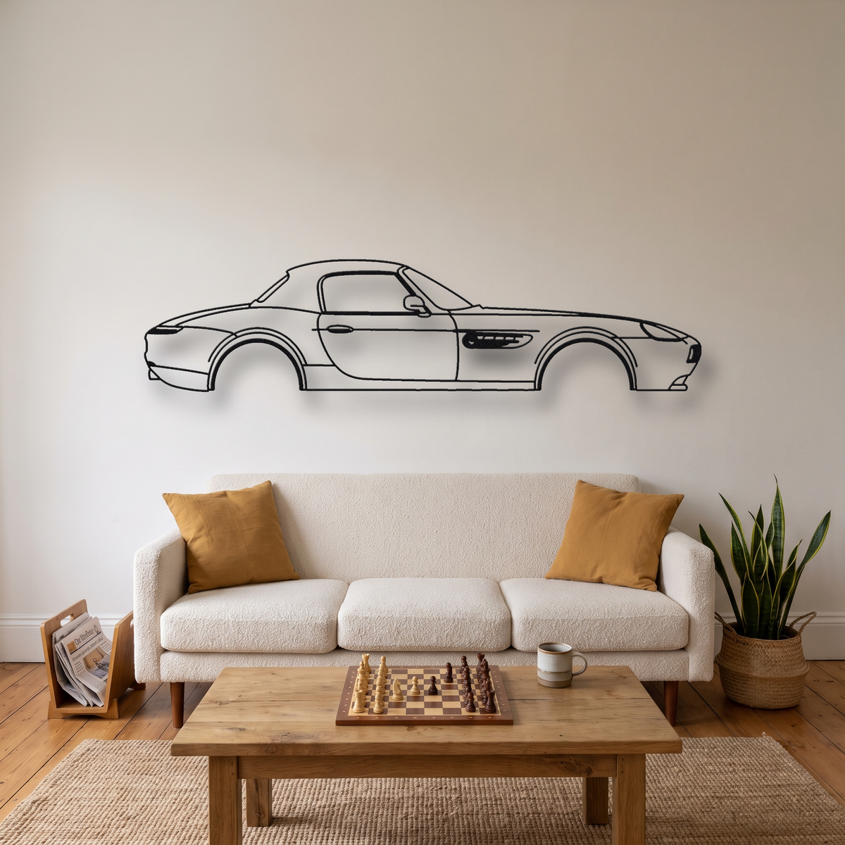BMW Z8 E52 metal wall art silhouette, front view on wall