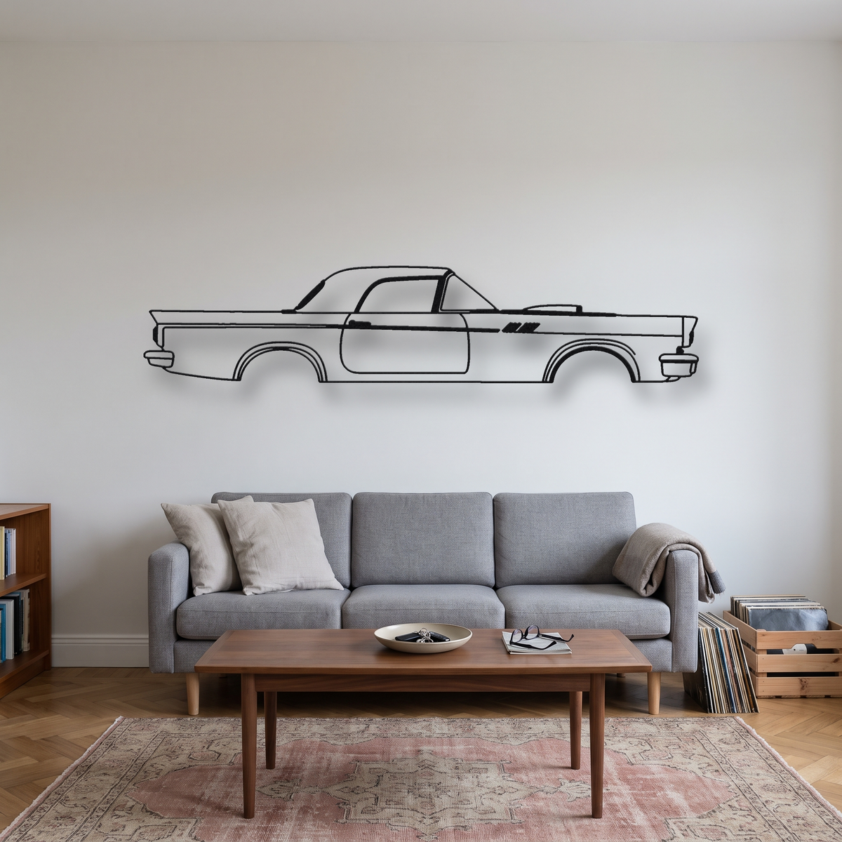 Ford Thunderbird Bullet Bird metal wall art silhouette, front view on wall
