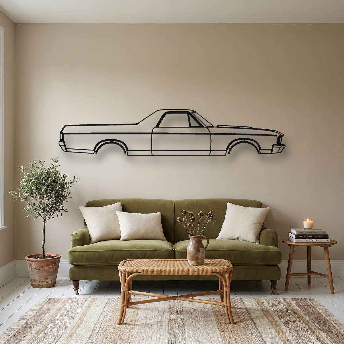 1968-1972 Chevrolet El Camino SS metal wall art silhouette, front view on wall