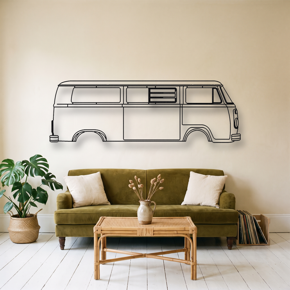 Volkswagen Type 2 Bus T2 metal wall art silhouette, front view on wall