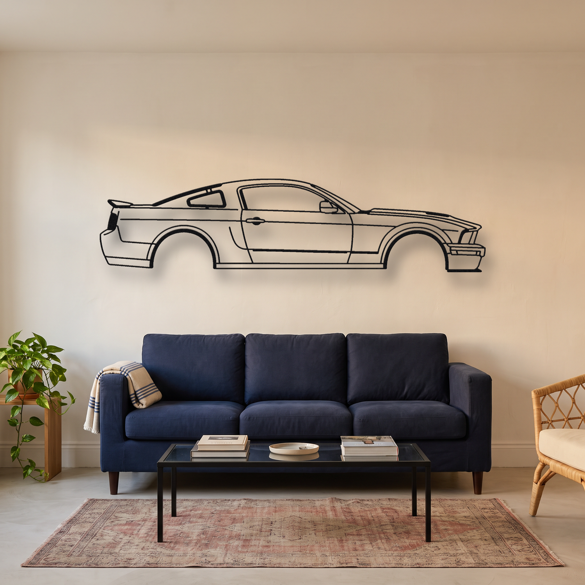 2007-2009 Ford Shelby GT500 S197 metal wall art silhouette, front view on wall
