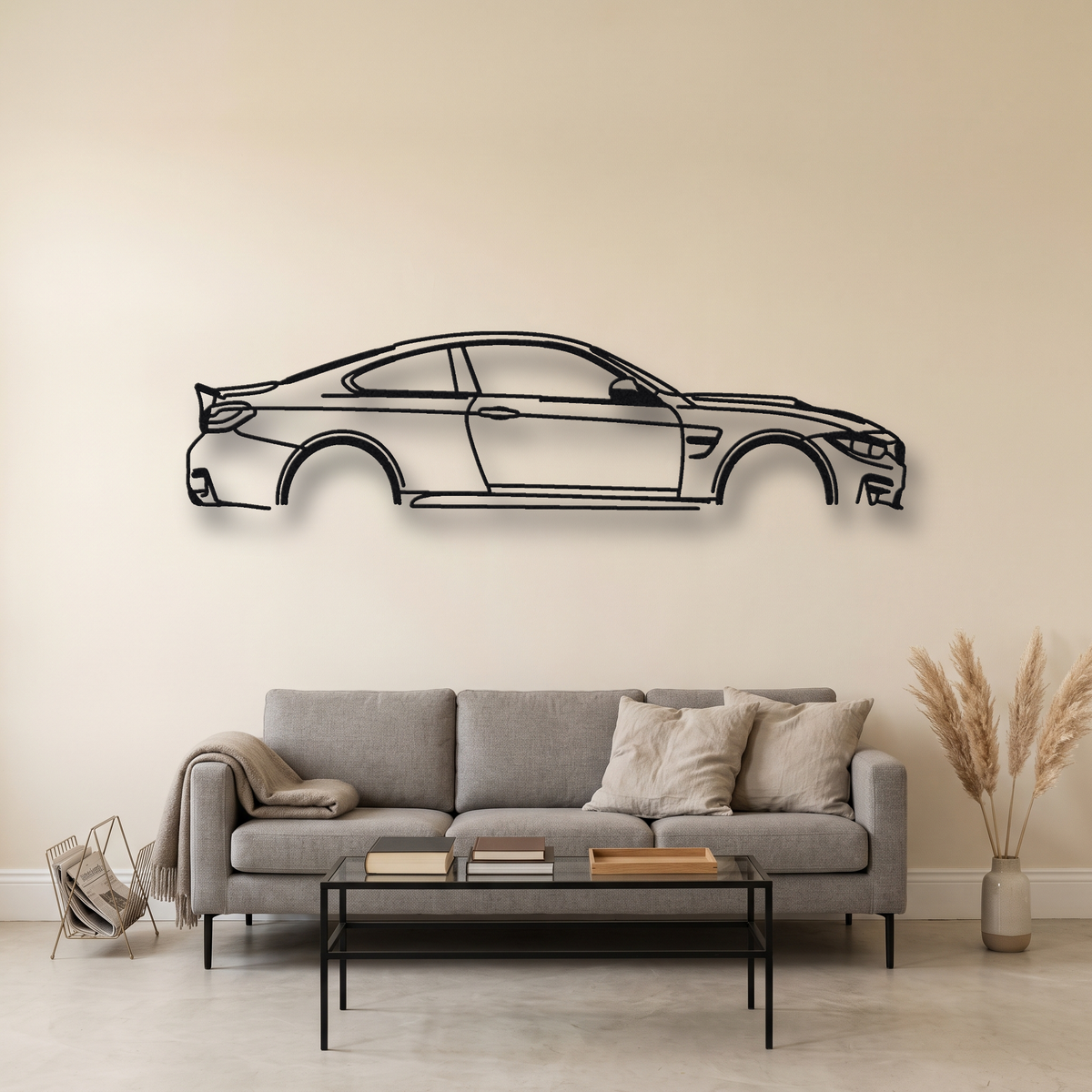 2017-18 BMW M4 CS F82 metal wall art silhouette, front view on wall
