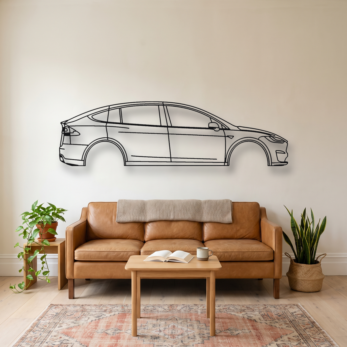 Tesla Model X Plaid metal wall art silhouette, front view on wall