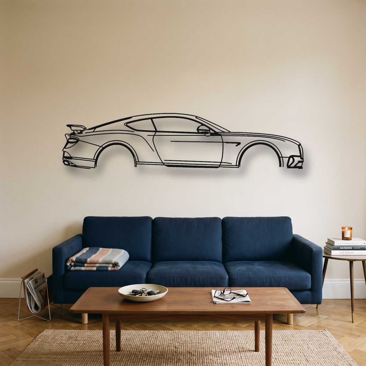 Bentley Continental GT Speed Gen 3 metal wall art silhouette, front view on wall