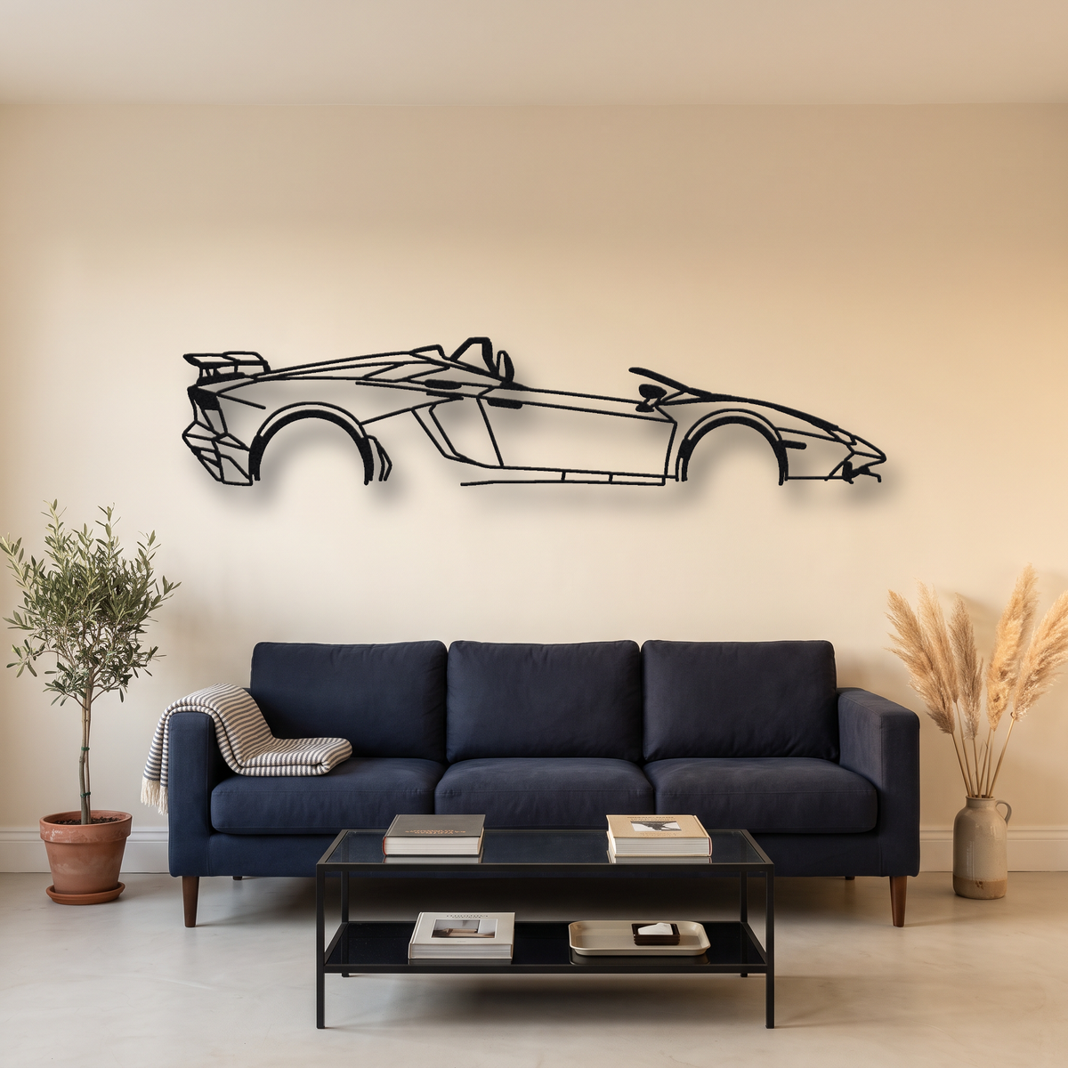 2012 Lamborghini Aventador J One-off metal wall art silhouette, front view on wall