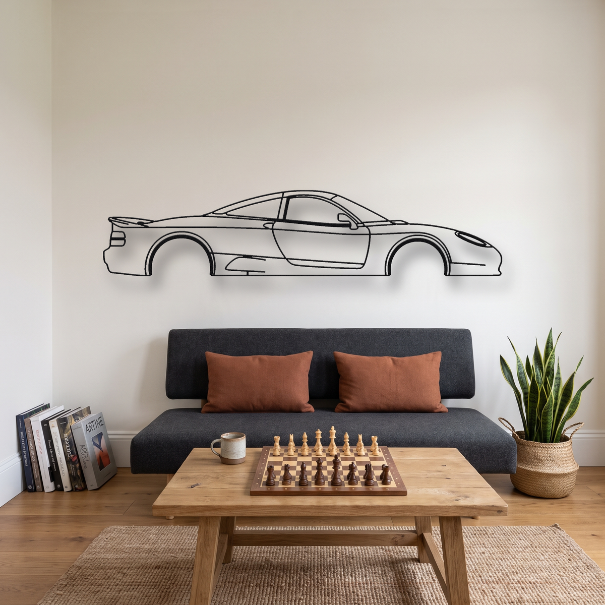 Jaguar XJR-15 metal wall art silhouette, front view on wall