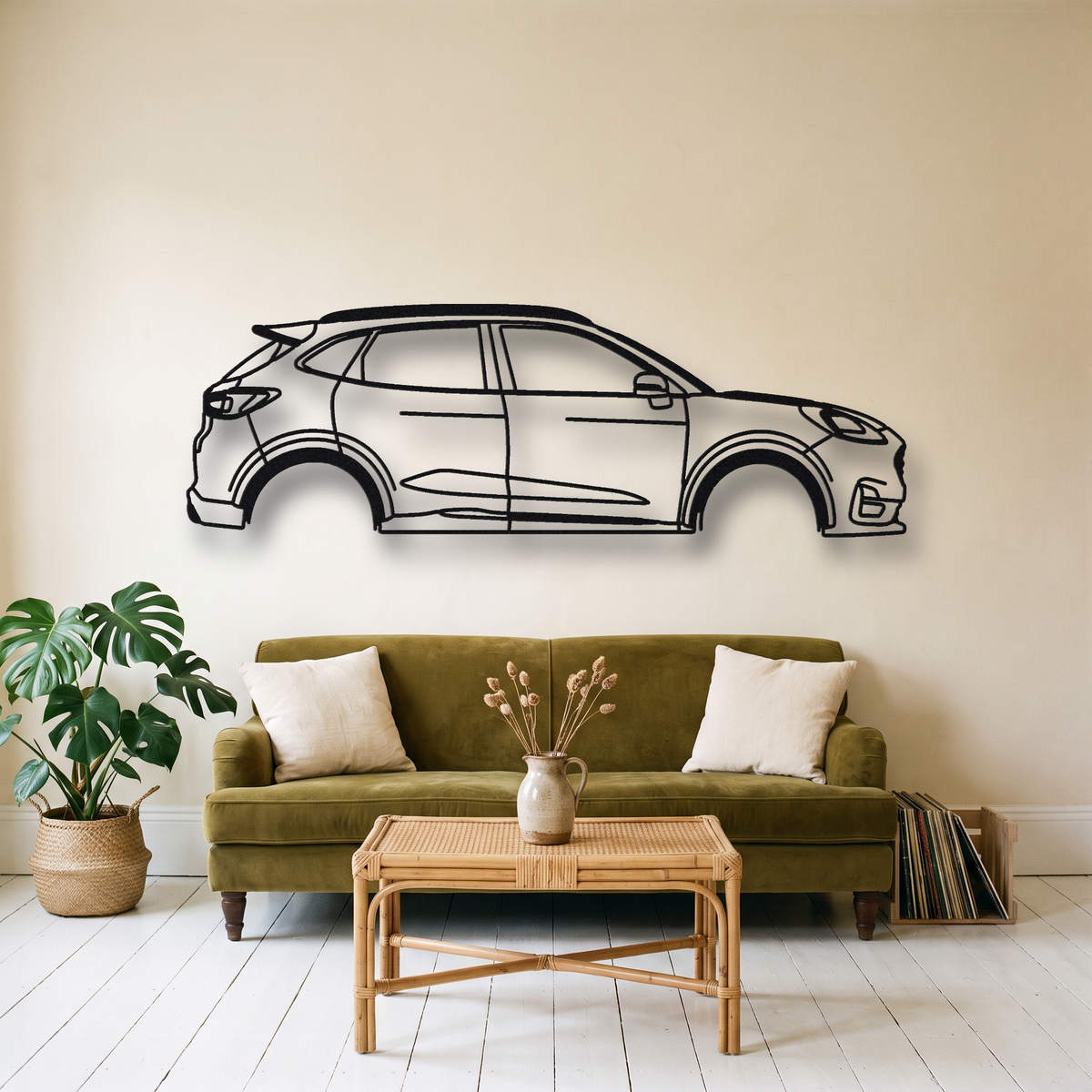 2020- Ford Puma ST metal wall art silhouette, front view on wall