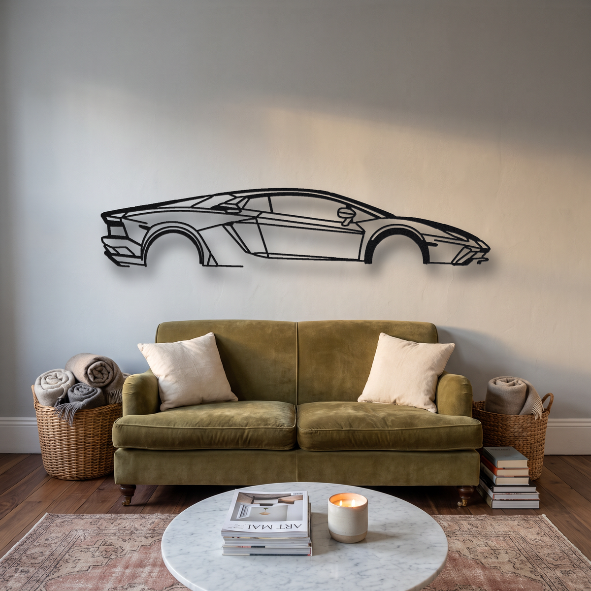 2017-19 Lamborghini Aventador S LP740-4 metal wall art silhouette, front view on wall