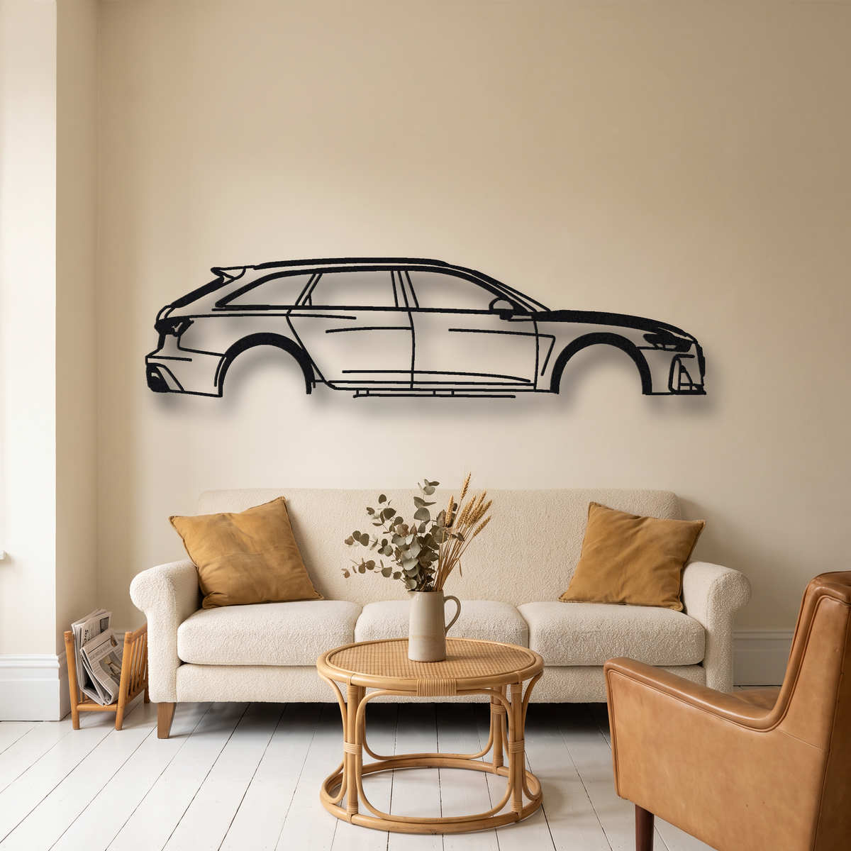 2024 Audi RS6 Avant GT C8 metal wall art silhouette, front view on wall