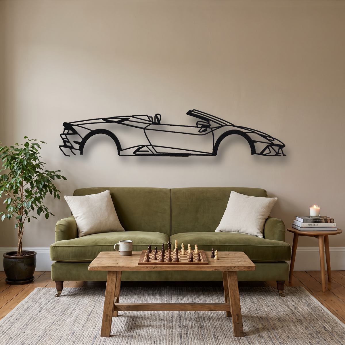 2019-22 Lamborghini Huracan EVO Spyder LB724 metal wall art silhouette, front view on wall
