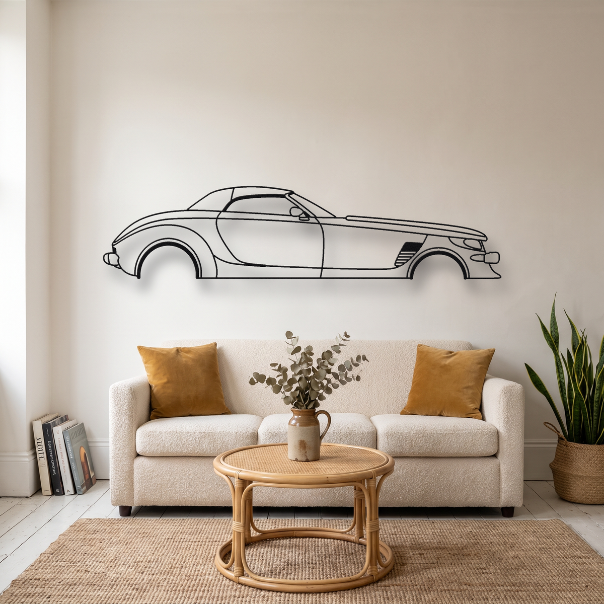 Plymouth Prowler metal wall art silhouette, front view on wall