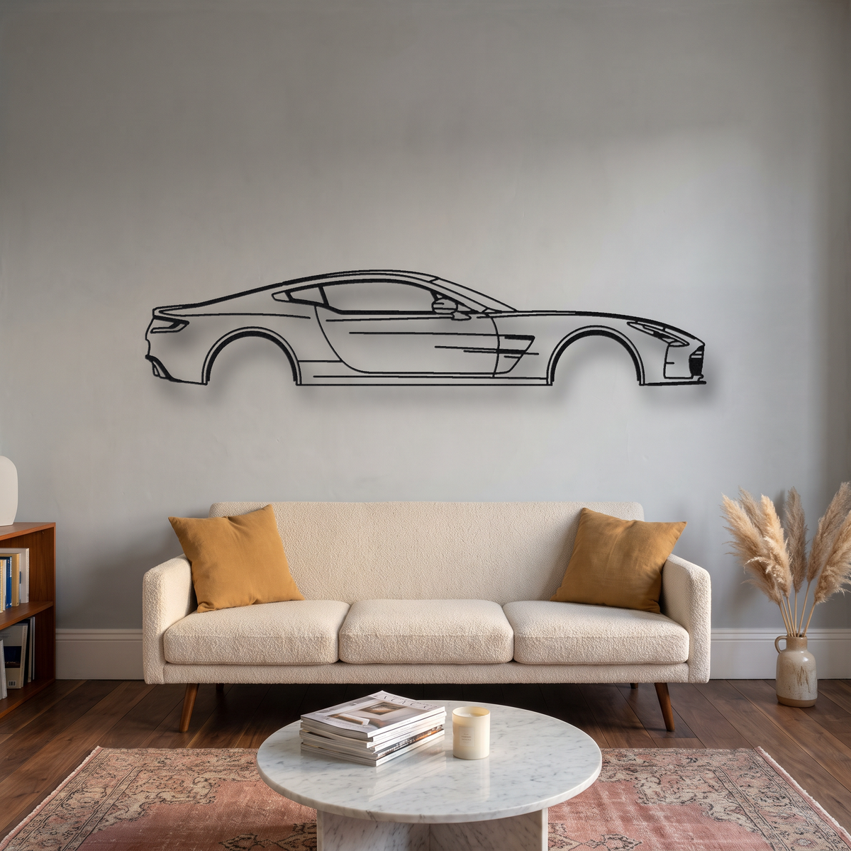 Aston Martin One-77 metal wall art silhouette, front view on wall