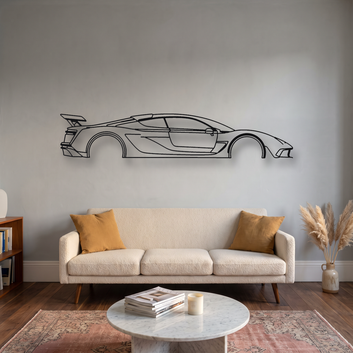 Czinger 21C metal wall art silhouette, front view on wall