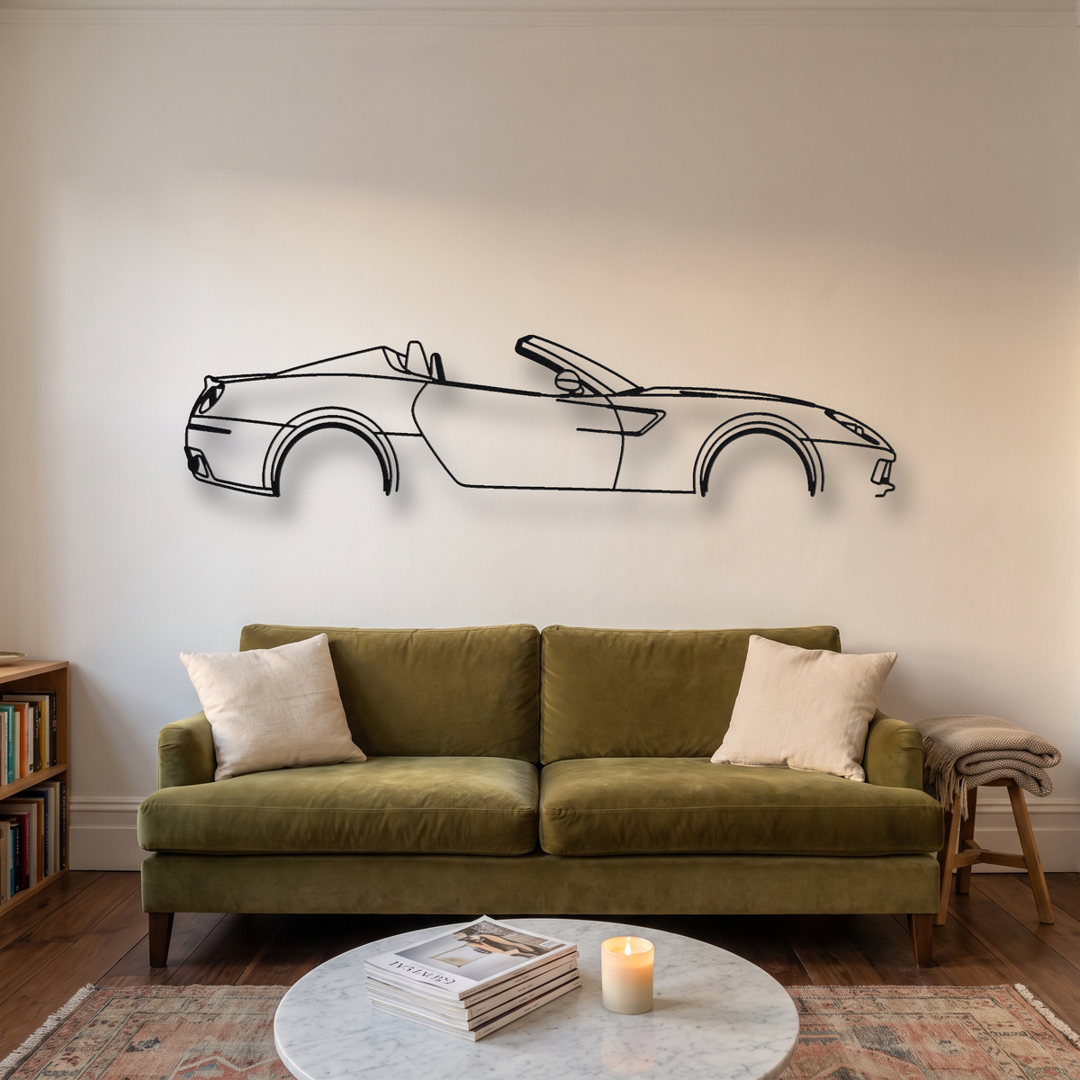 Ferrari 599 SA Aperta metal wall art silhouette, front view on wall