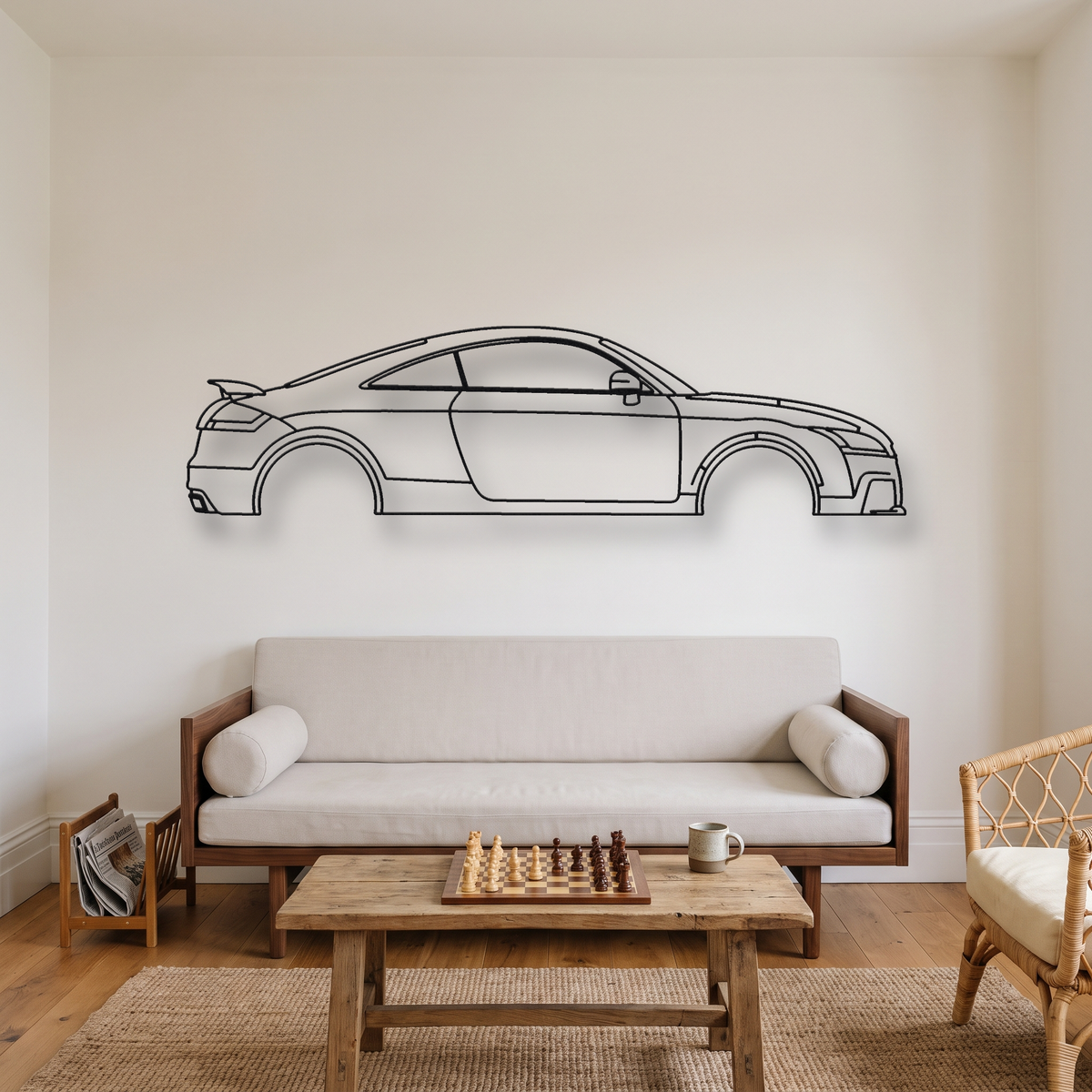 Audi TT RS 8J metal wall art silhouette, front view on wall