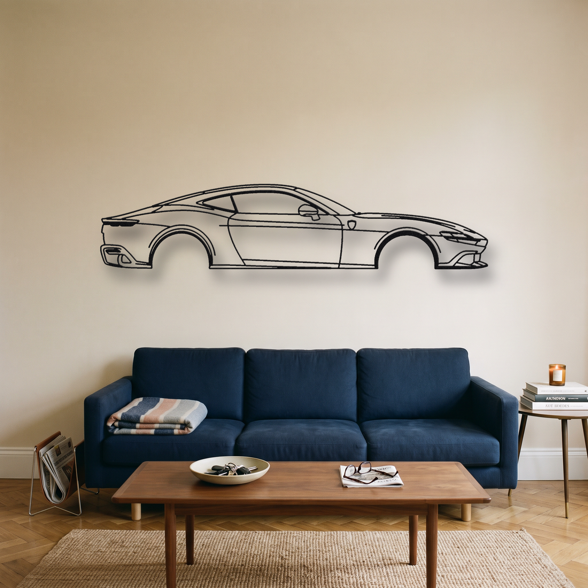 Ferrari Amalfi metal wall art silhouette, front view on wall