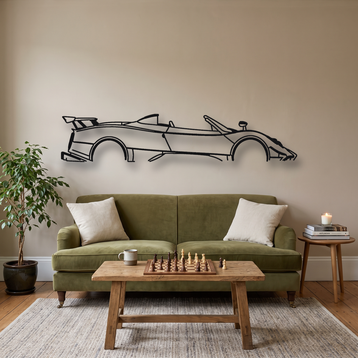 2017 Pagani Zonda HP Barchetta metal wall art silhouette, front view on wall