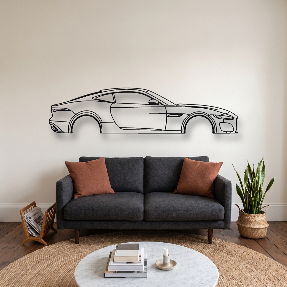 Jaguar F-Type R Coupe Facelift metal wall art silhouette, front view on wall