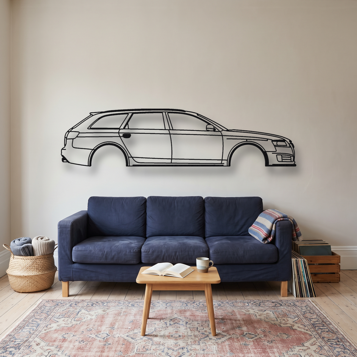 Audi RS6 Avant C6 metal wall art silhouette, front view on wall