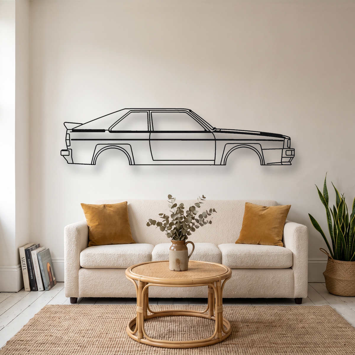Audi Quattro Ur-Quattro metal wall art silhouette, front view on wall