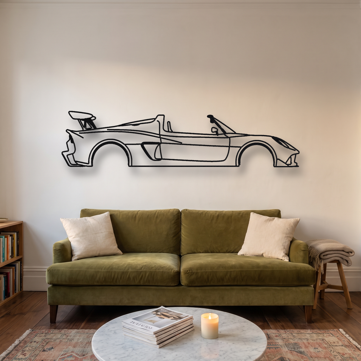 2018 Lotus 3-Eleven 430 metal wall art silhouette, front view on wall