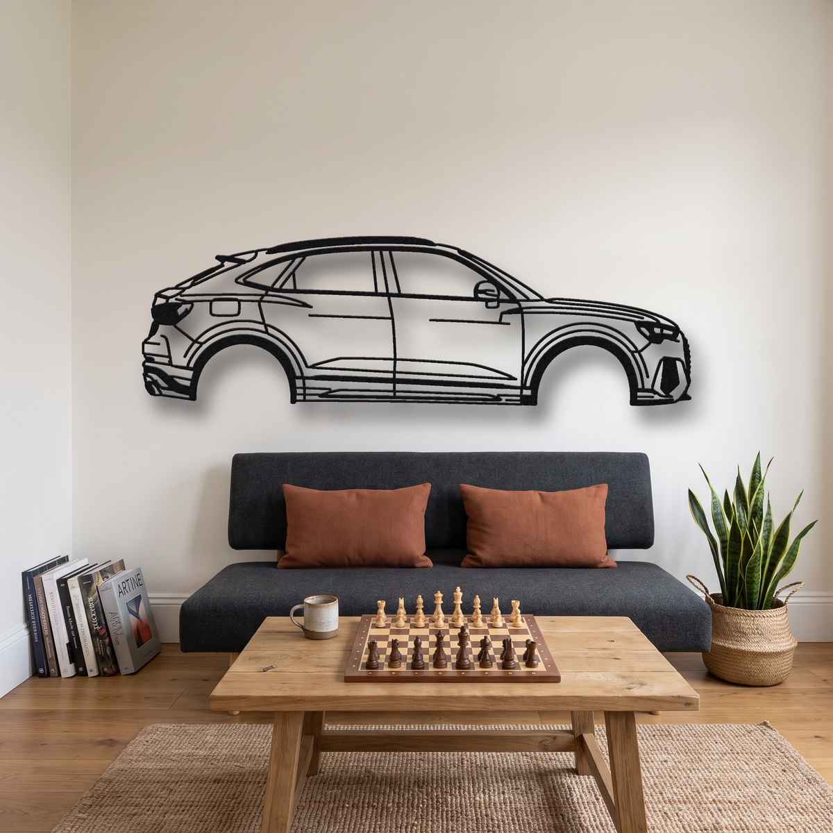2020- Audi RS Q3 Sportback F3 metal wall art silhouette, front view on wall
