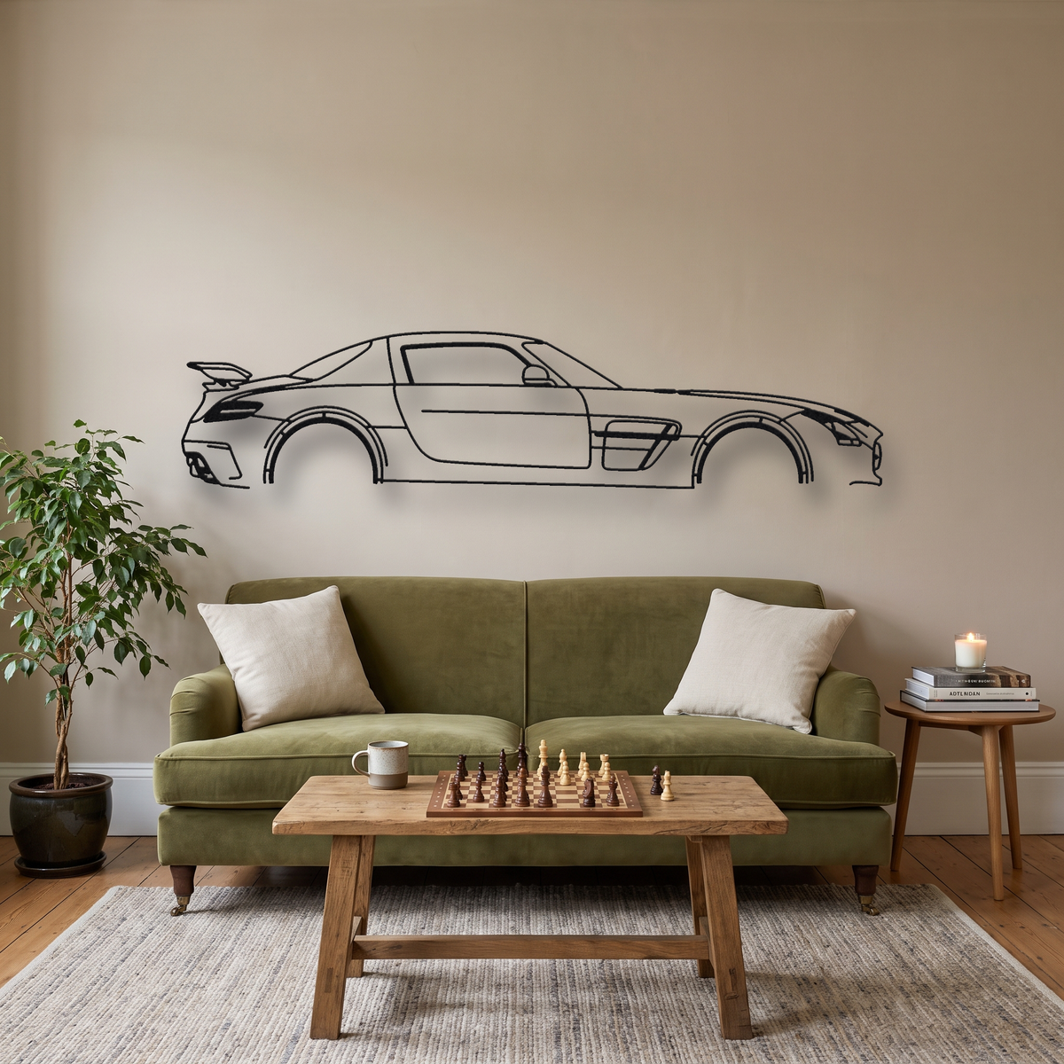 Mercedes-Benz SLS AMG Black Series metal wall art silhouette, front view on wall