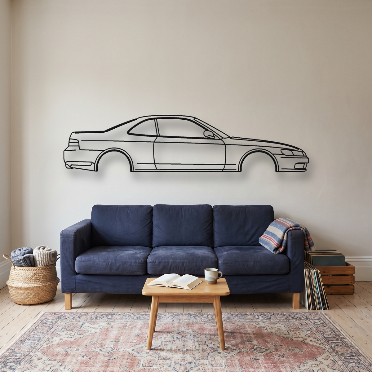 Honda Prelude Gen 5 BB6 metal wall art silhouette, front view on wall