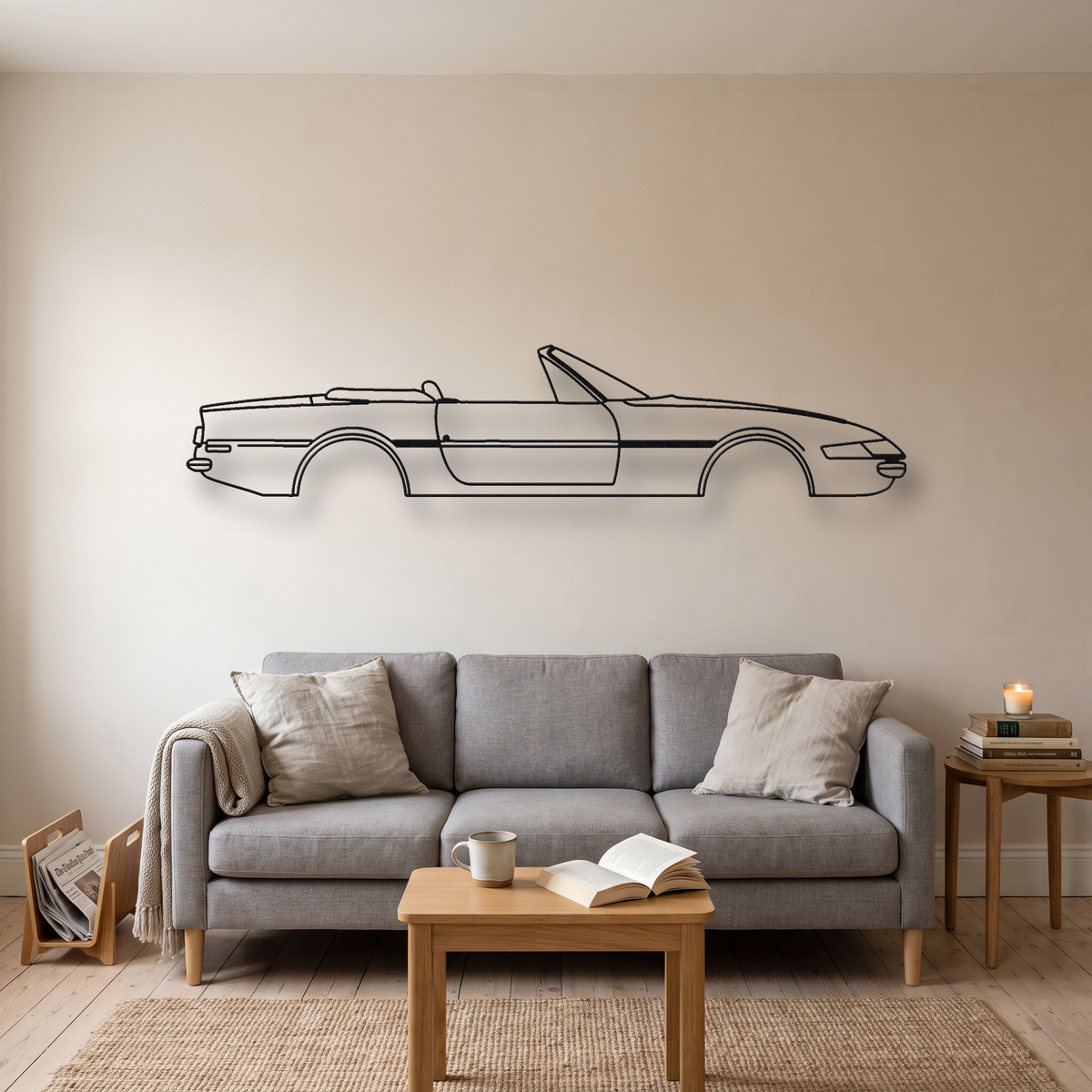 Ferrari 365 GTS/4 Daytona Spider metal wall art silhouette, front view on wall