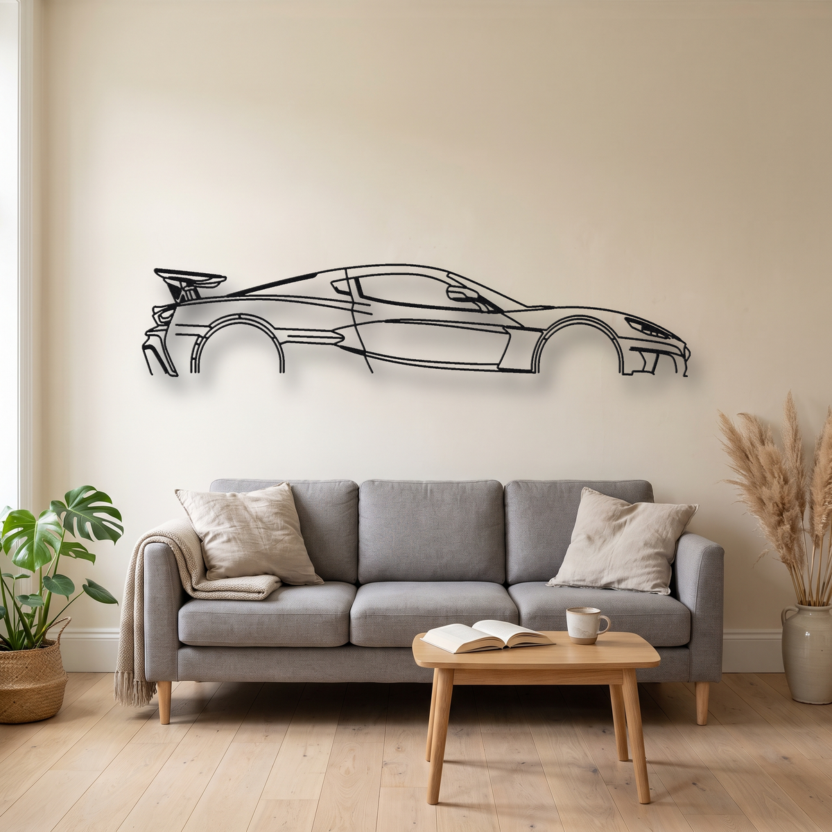 Rimac Nevera R metal wall art silhouette, front view on wall