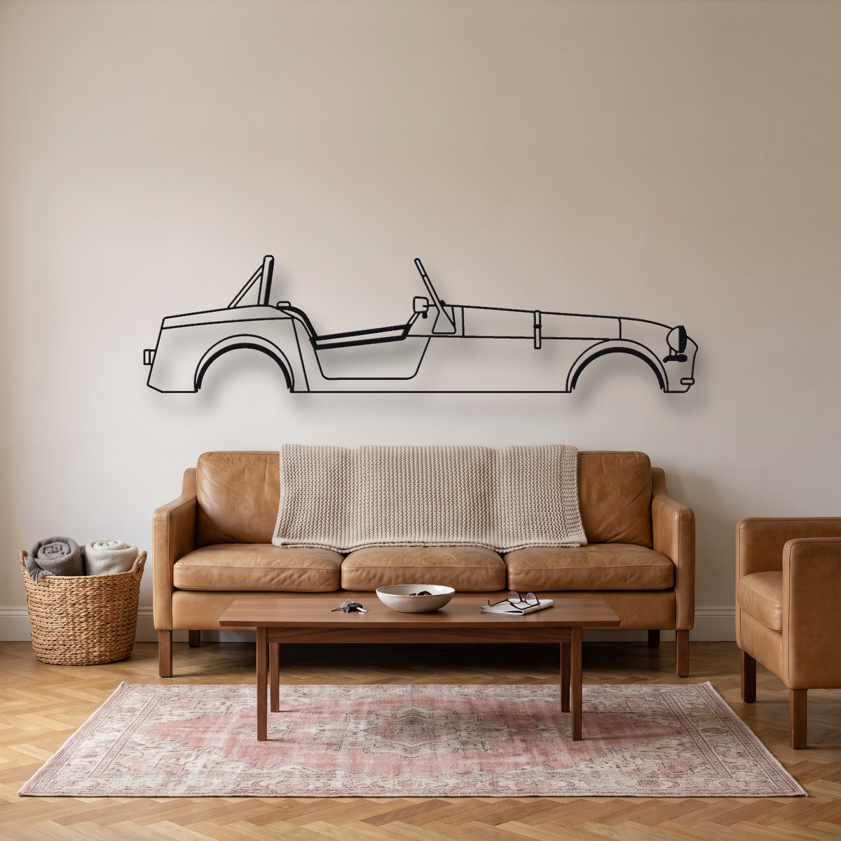 Caterham Seven 170 metal wall art silhouette, front view on wall