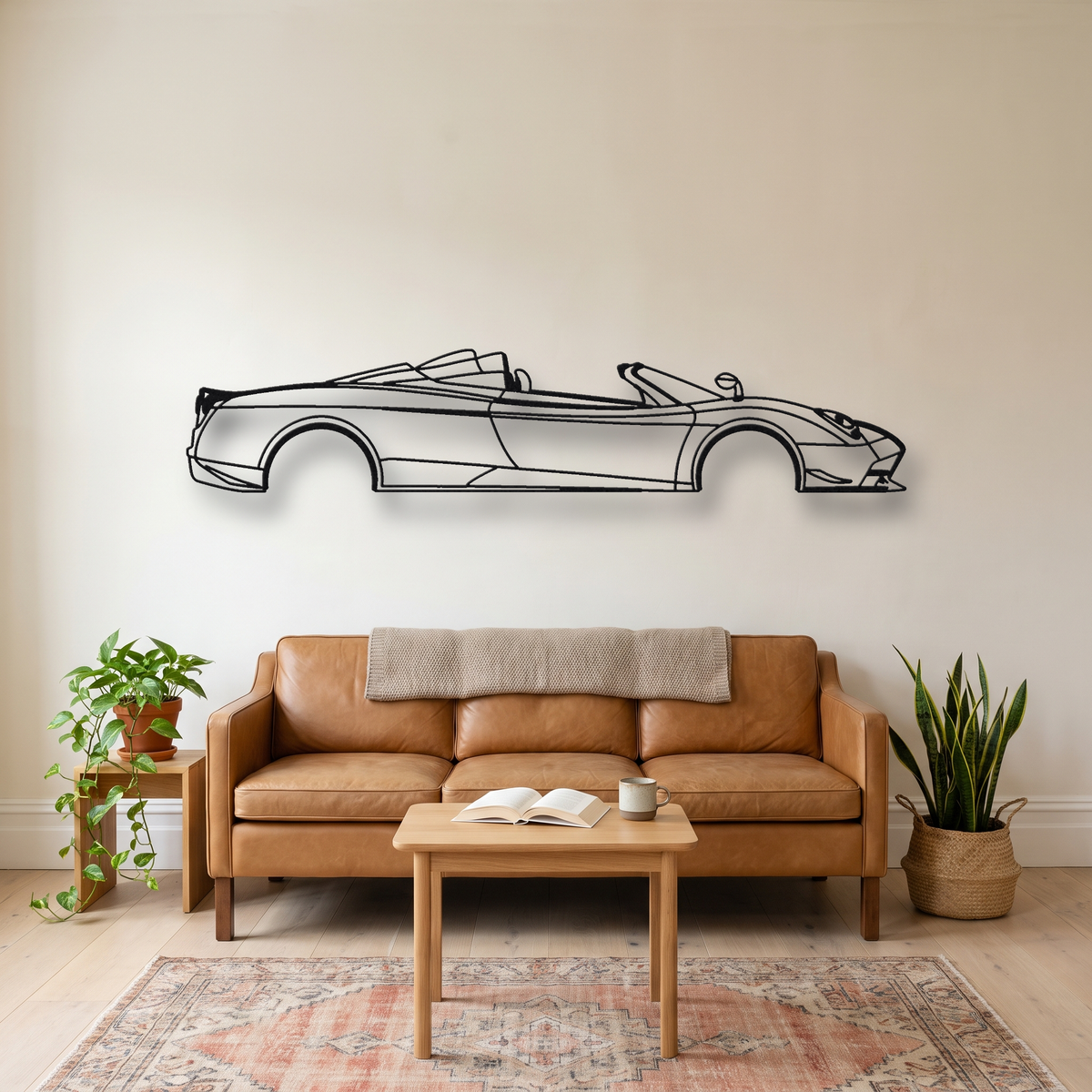 Pagani Huayra Codalunga Speedster metal wall art silhouette, front view on wall