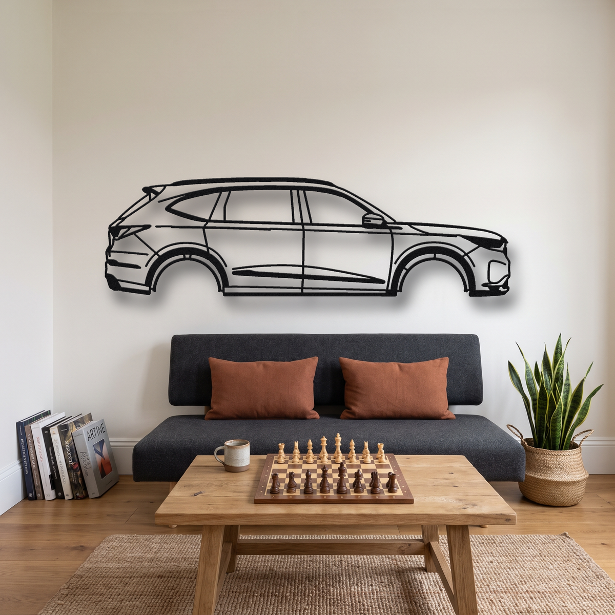 2022- Acura MDX Type S metal wall art silhouette, front view on wall