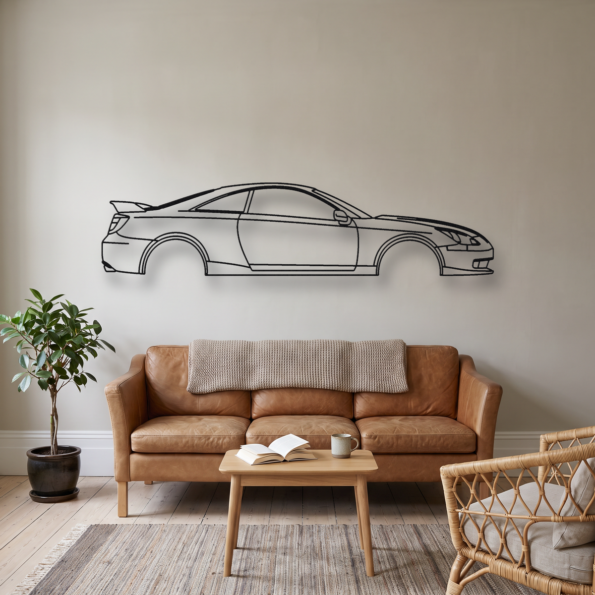 Toyota Celica T230 metal wall art silhouette, front view on wall