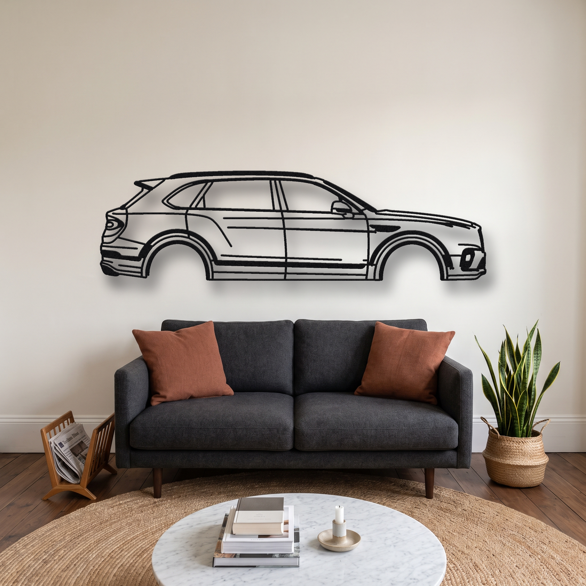 2020- Bentley Bentayga Speed metal wall art silhouette, front view on wall