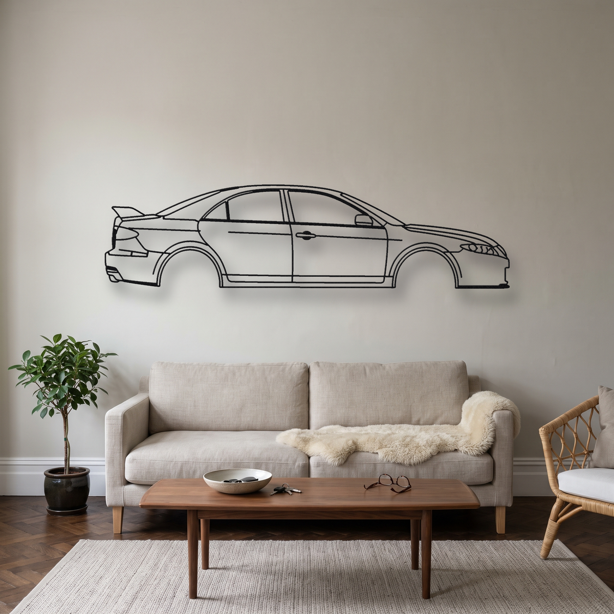 Mazda Mazdaspeed6 metal wall art silhouette, front view on wall
