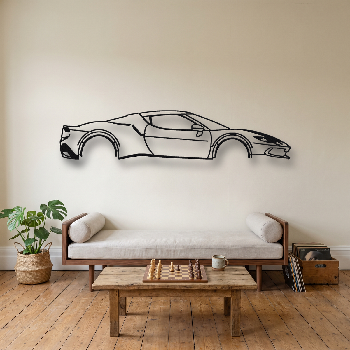 2022- Ferrari 296 GTB Assetto Fiorano F171 metal wall art silhouette, front view on wall