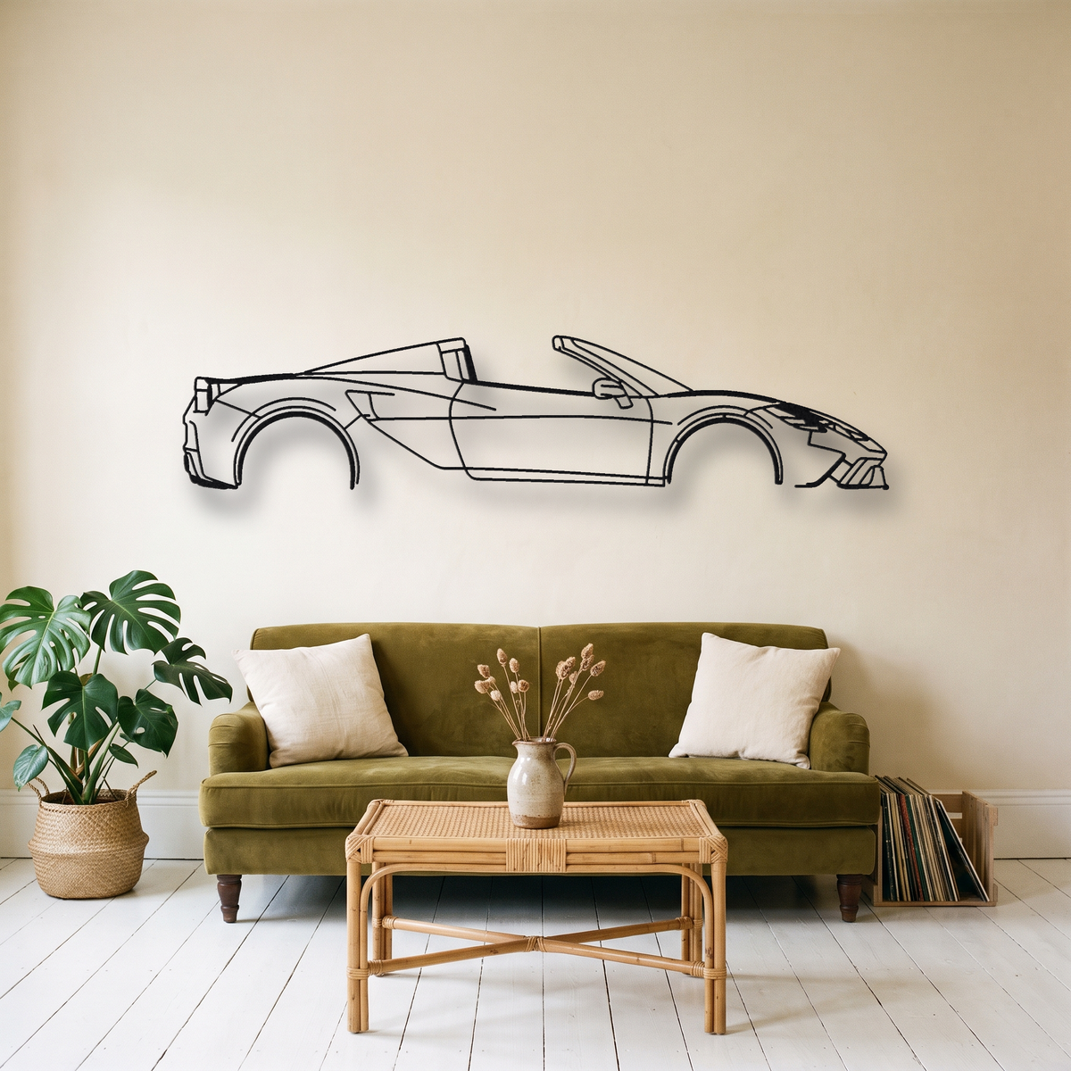 Ferrari 458 Speciale A metal wall art silhouette, front view on wall